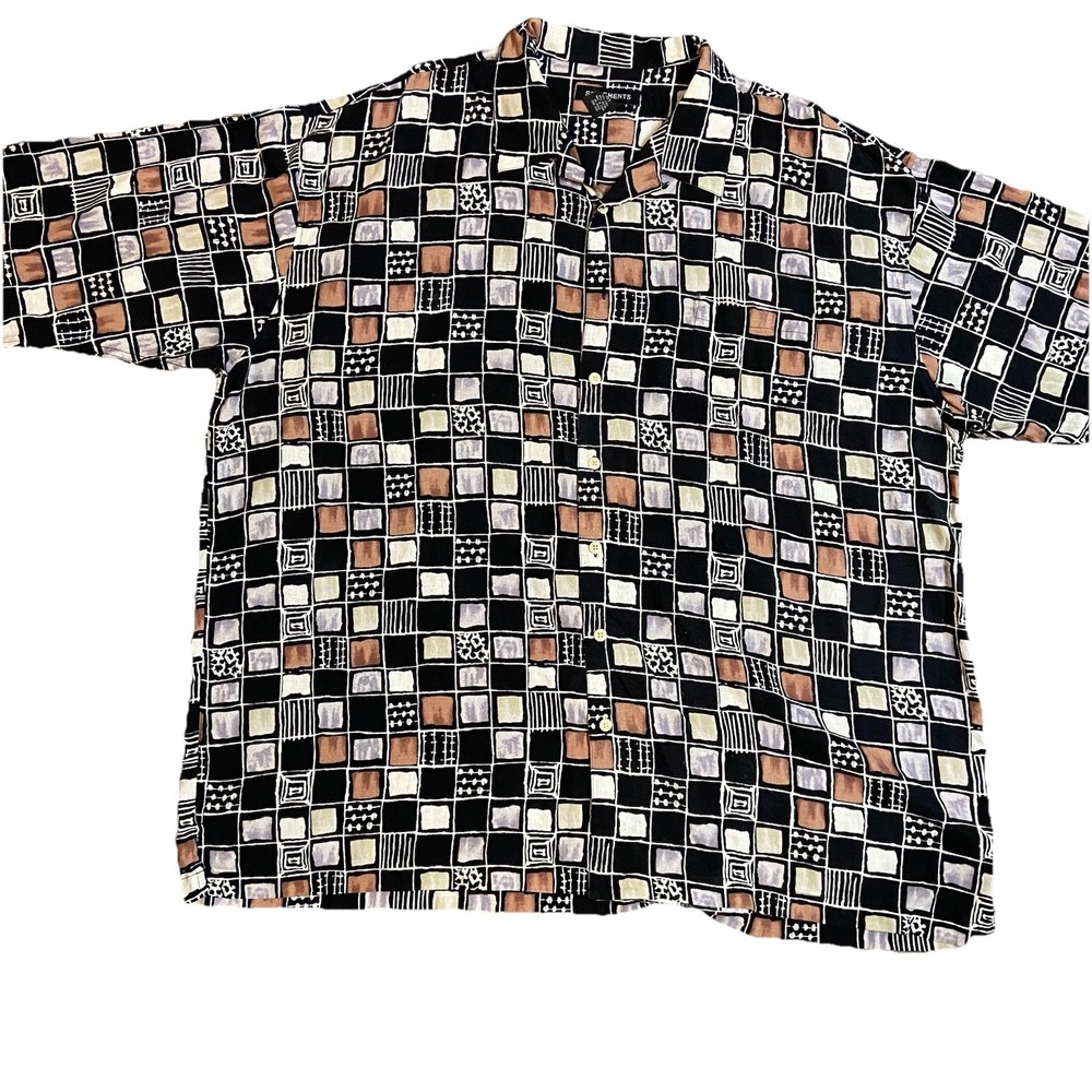Statements 4XT Big Tall Linen Rayon Retro Dadcore Artsy Button Up Bold Geometric